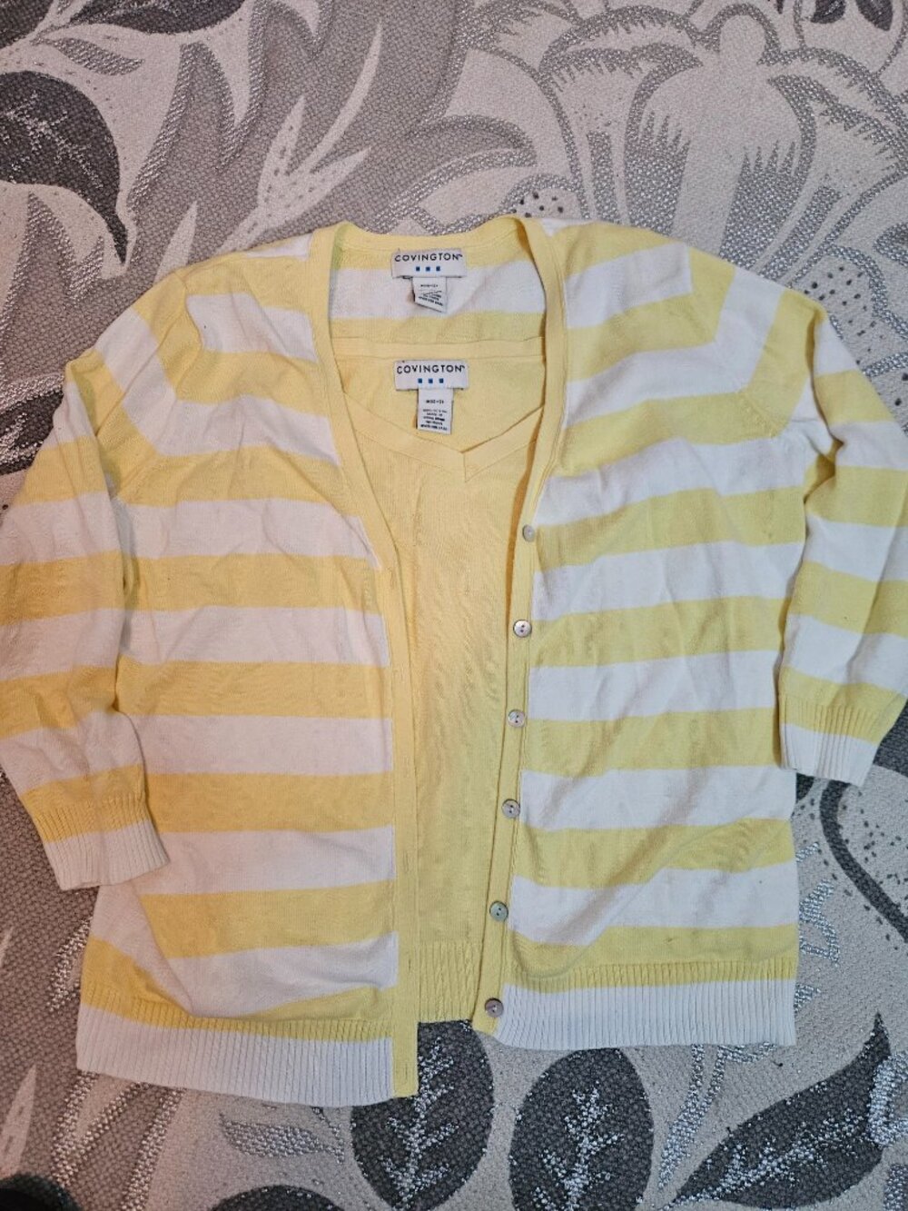 Covington Y2K era Cotton Cardigan Sweater Set Twin Set Medium 3/4 Sleeve Yellow
